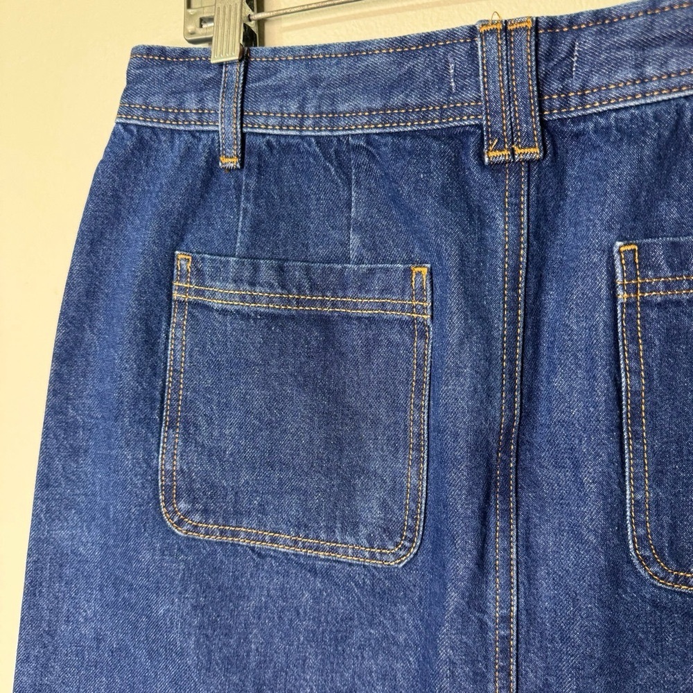 LOFT Patch Pocket Button Front Denim Mini Skirt in Deep Indigo Wash Size 10 - Picture 7 of 12